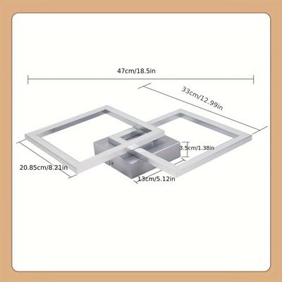 TEMU Ideal For Home Decoration - 47cm Square Ceiling Light, 24w Power, 3000k Warm White Metallic Silvery, , Suitable For Bedroom, Living Room, Kitchen, Office, Image