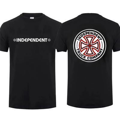 TEMU Men' Independent Skateboards Graphic T-shirt - Oversized With & White Print, Fit, Unisex Casual Top For Skate & Casual Attire, Machine Washable Print Image