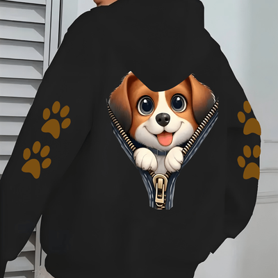 TEMU Women's Zipper Dog Cartoon Printed Pattern, Versatile Jacket - Fashionable Long Sleeve Hoodie, Casual Zipper Hoodie With Pocket Machine Washable - Circles. Image