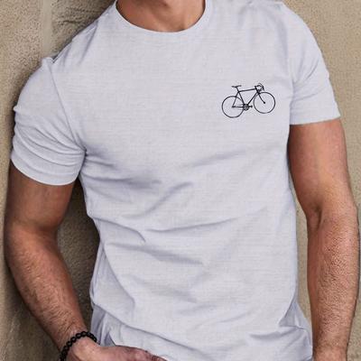 TEMU Men's Casual Crew Neck T-shirt With Geometric Racing Bicycle Print, 100% Polyester Knit Fabric, Stretch, Regular Fit, Short Sleeve, Summer Tee - 150gsm Image