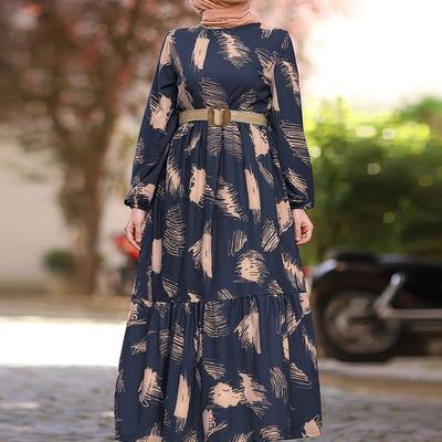 TEMU Ramadan Neck Kaftan, Casual Long Sleeve Maxi Dress, Women's Clothing Image