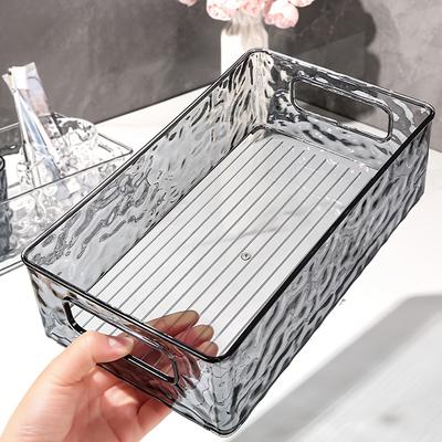 TEMU 2pcs/1pc Transparent Water Ripple Storage Basket, Cosmetics Storage Box, Dressing Table Rack, Skincare Storage Basket, Bathroom Accessories, Stackable, Back To , Student Dormitory Supplies Image