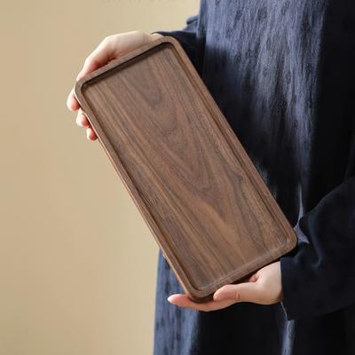 TEMU Solid Wood Serving Tray - Rectangular Wood Tea And Snack Tray With 4 Cups, Elegant Grain Pattern, Home, Office, Or Tea Ceremonies, Tray Image