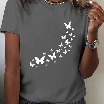 TEMU Women' Print T-shirt - Short Sleeve Crew Neck Casual Top With Medium Stretch, Machine Washable & Breathable Fabric For Summer & Spring, Shirt Image