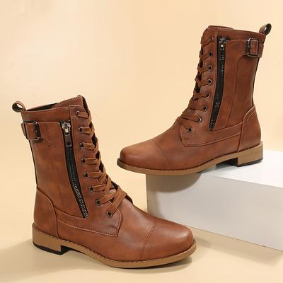 TEMU Fashionable Women's 2024 New Ankle Boots With Chunky Heels And Zipper Closure Image