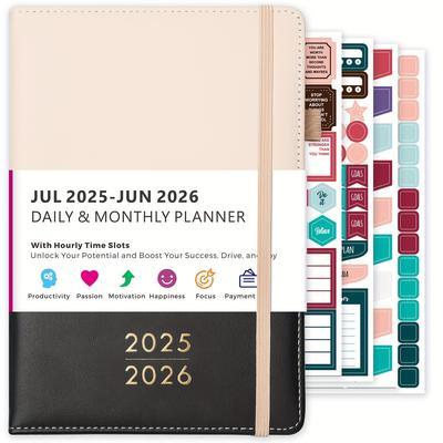 "TEMU 2025-2026 Daily And Monthly Planner, Academic Planner (july 2025 To 2026), 5.7 "x 8.4", With Planner, 12 Monthly Tabs, Inner Pocket, Leather Cover Schedule Book For Work , Focus Day" Image