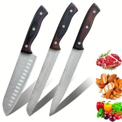 TEMU 3 Stücke Set, Fleischmesser, , Brotmesser, Aus 7cr17mov Universalmesser Küchenmesser, Ergonomischer Pakkawood Fur Restaurant Image