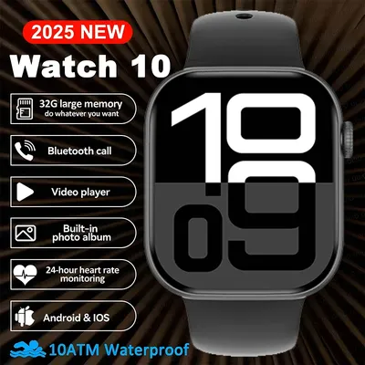 New For Apple Watch 10 Original Smart Watch 16GB Memory Music HD AMOLED NFC Compass Bluetooth Call Waterproof Smart Watch Woman