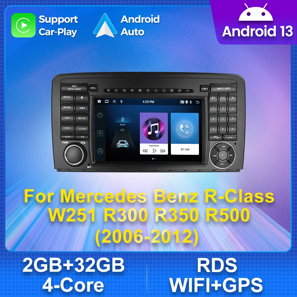 7" Bildschirm Android 13 Autoradio Stereo für Mercedes Benz R-Klasse W251 R280 R300 R320 R350 R500 R63 AMG Multimedia GPS RDS CarPlay Image