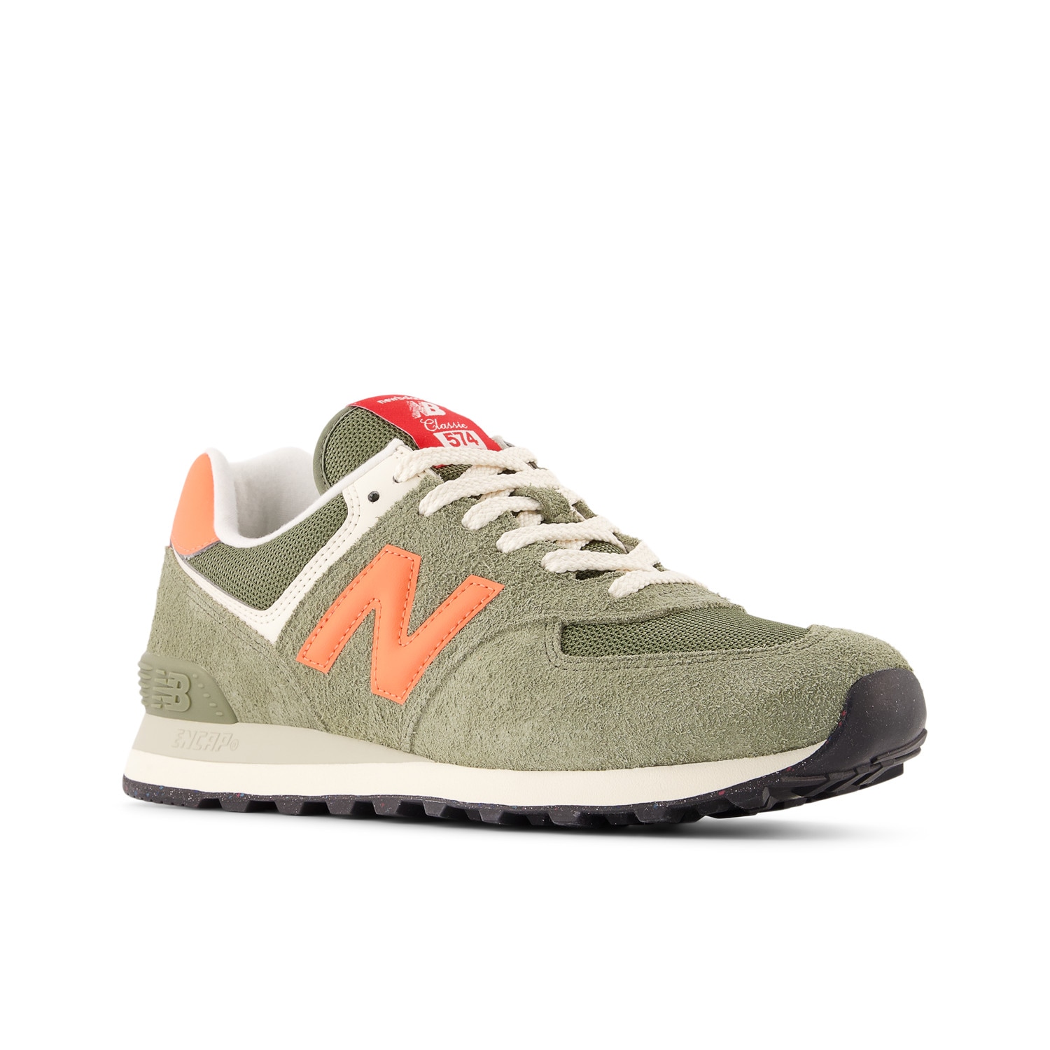 Sneaker NEW BALANCE "574", Damen, Gr. 40,5, grün (schwarz olivine, flare), Leder, Textil, mehrfarbig, Schuhe Sneaker