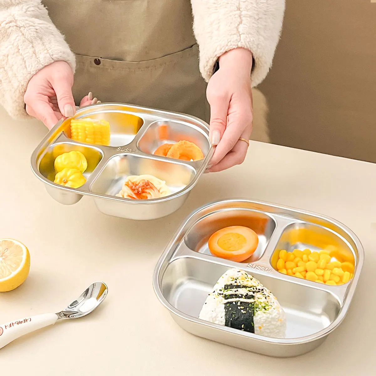 WORTHBUY Süße Capybara Edelstahl geteilte Teller wieder verwendbare Gitter Essen Teller Geschirr für Kinder Erwachsene Geschirrs püler Image