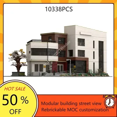 Weiß Kragen Wohnung Modulare MOC Kreative street view Modell Bausteine Architektur Bildung Montage Image
