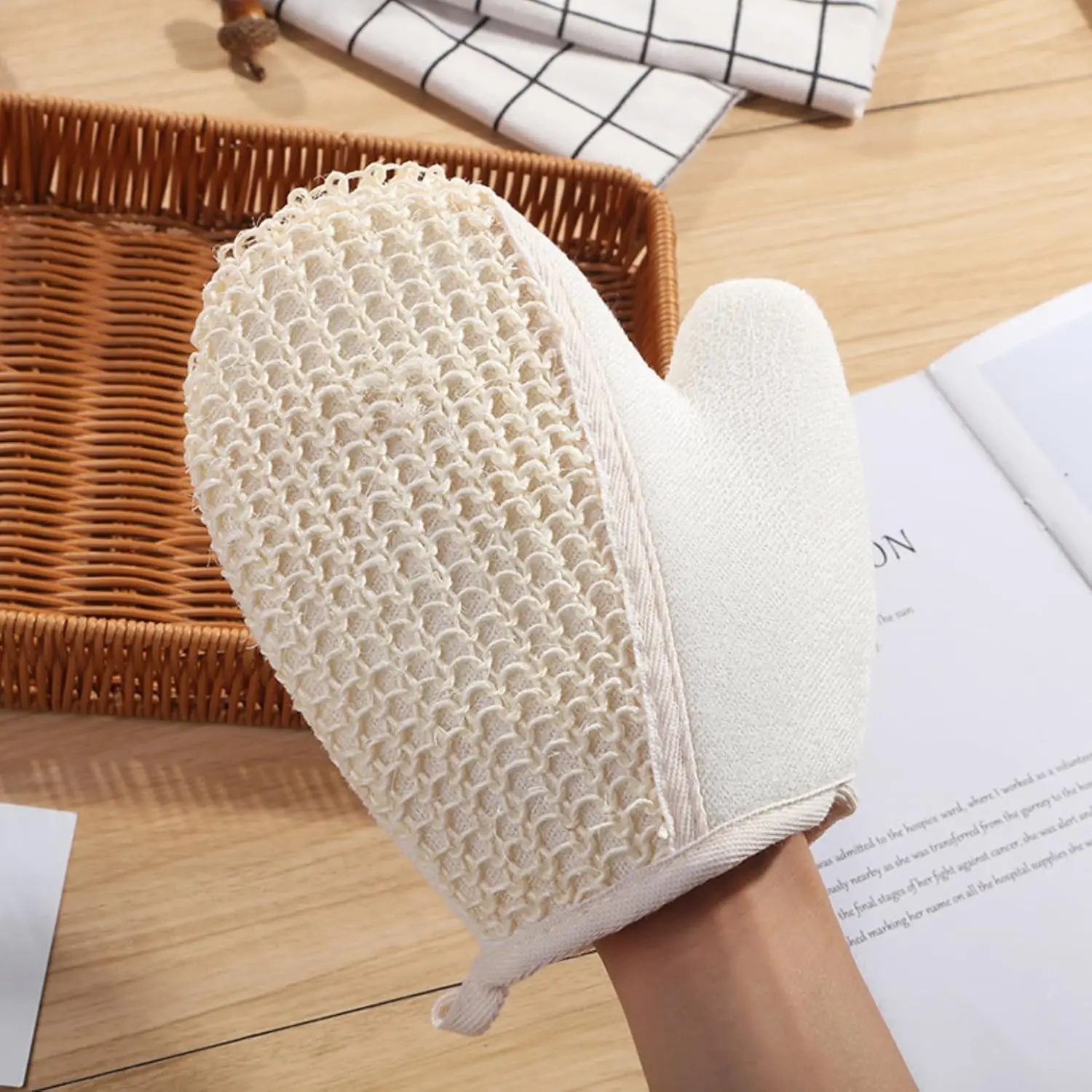 2-teilige Peeling-Handschuhe, doppelseitig – Badehandschuh aus Sisal und Baumwolle für tiefes Peeling, Entfernung abgestorbener Haut und Körperpeeling – Spa und Dusche Image