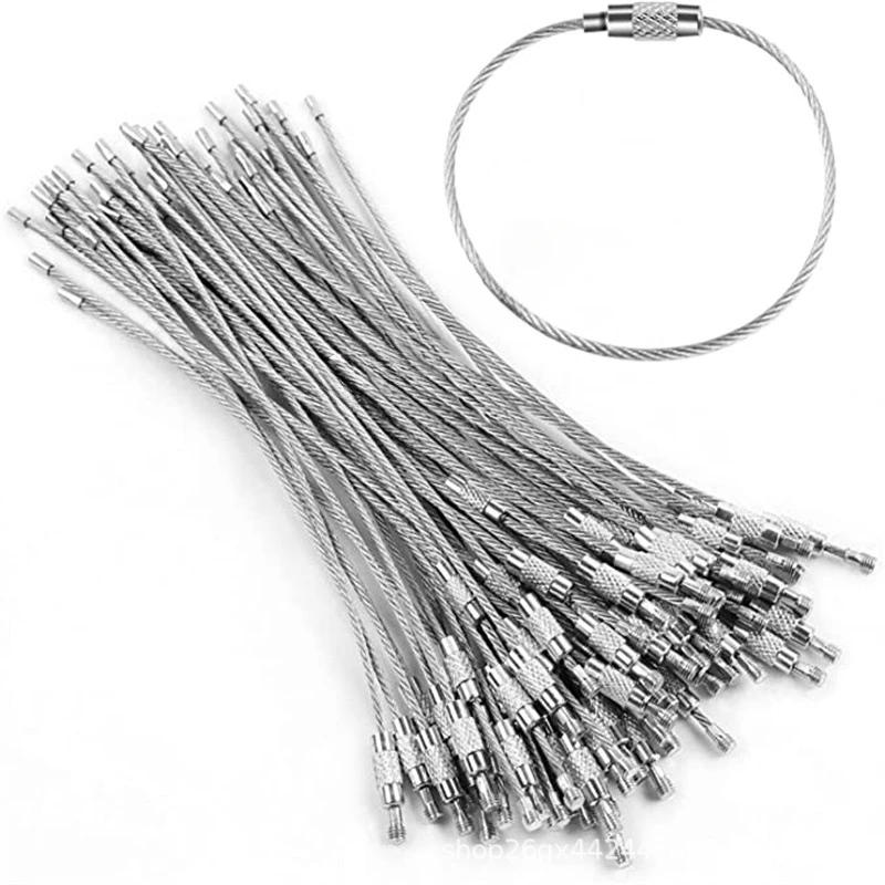 10/20/30PCS 15CM Edelstahl Schlüsselbund Tag Seil Draht Kabel Schleife Schraube Lock Gadget Ring Schlüssel schlüsselring Kreis Camp Seil Armaturen Image