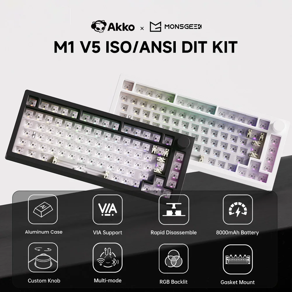 Akko MonsGeek M1 V5 Tri-Mode Mechanische Tastatur Barebone Kit VIA 75 % 3/5 Pins Maßgeschneiderte Hot Swap RGB Schnell zerlegbare Dichtung