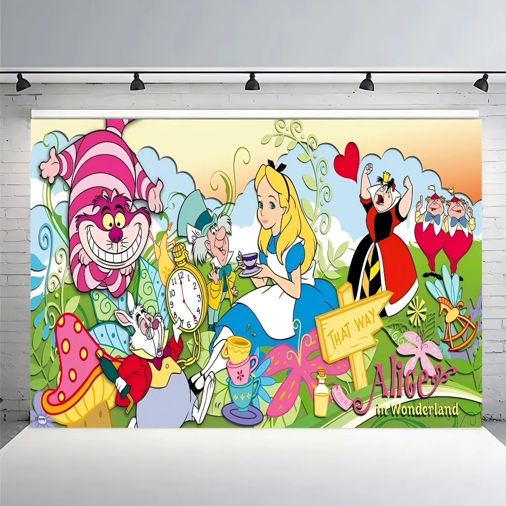 Cartoon A-Alice In W-Wonderland Fotografie Hintergrund Party Kinder Familie Porträt Dekor Hintergrund Foto Studio