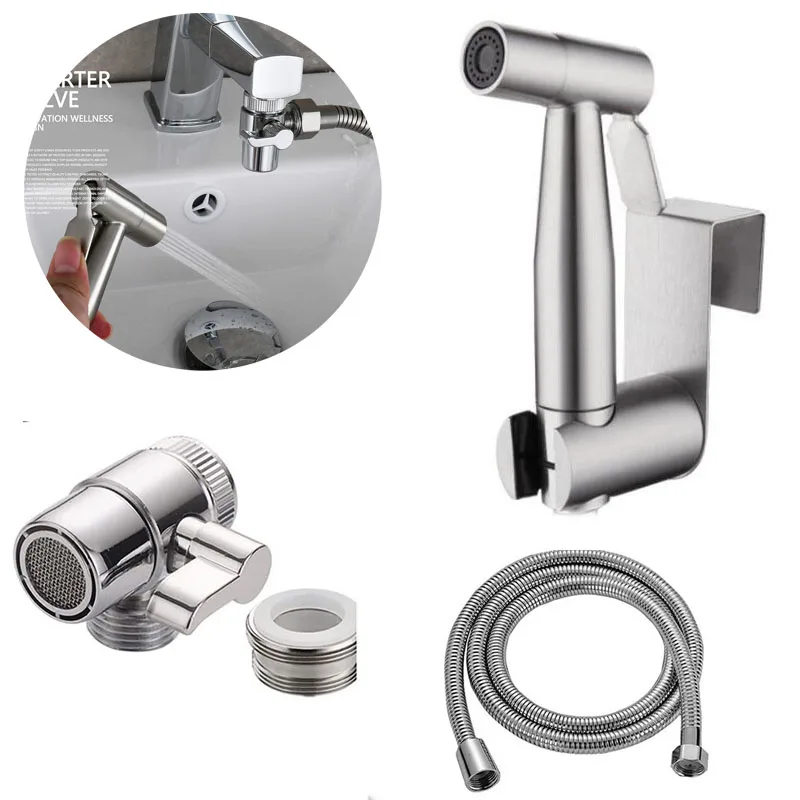 Spritzpistole Dusche Handheld Bidet Sprayer Set Edelstahl Kopf & Halter 1,5 M Schlauch Wc Bidet Dusche Düse Selbstreinigung