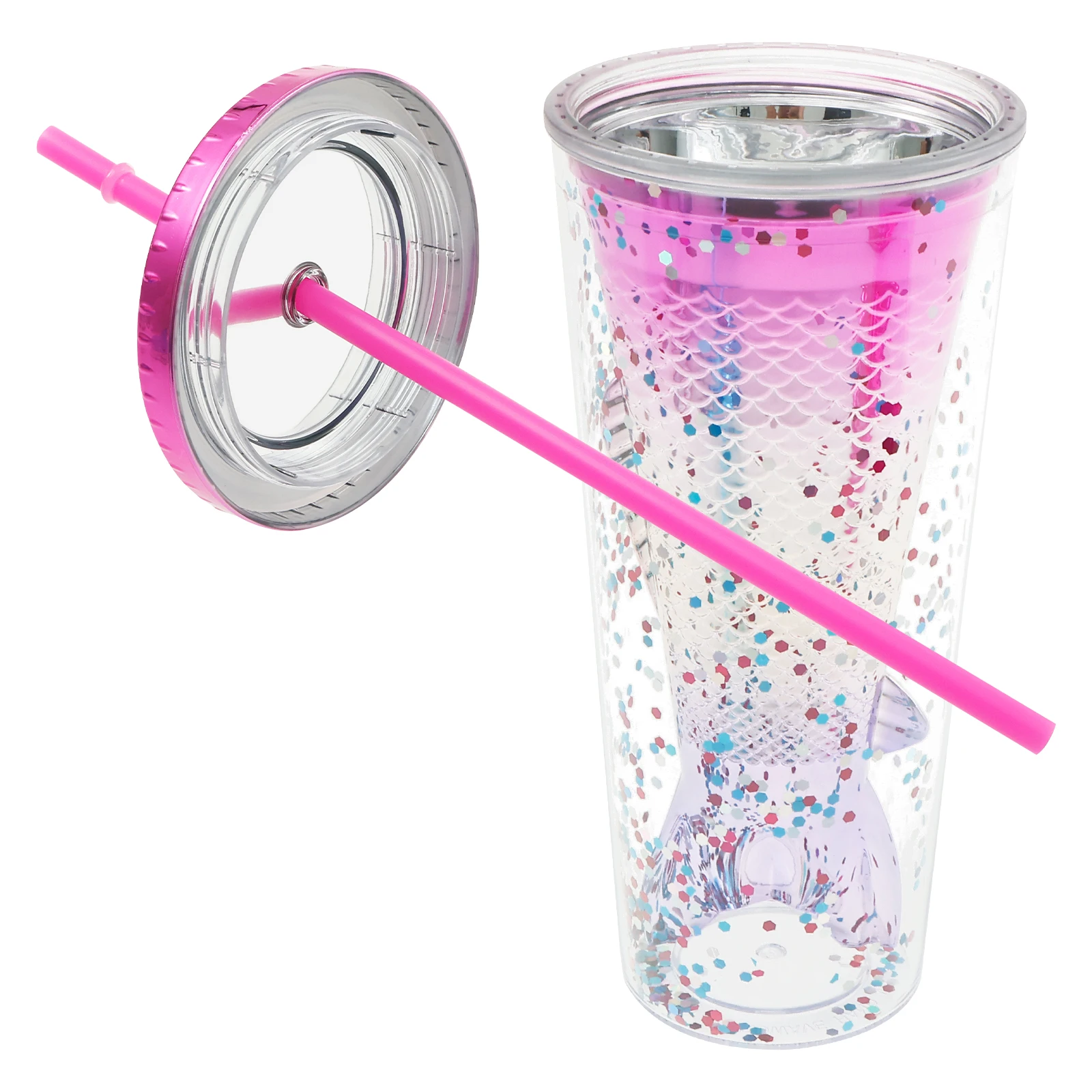 ABS Meerjungfrau Schwanz Tumbler Doppel Meerjungfrau Schwanz Stroh Tasse 350 ml Gradienten Stroh Tasse Auslaufsicher Glitter Wasser Becher für party Image