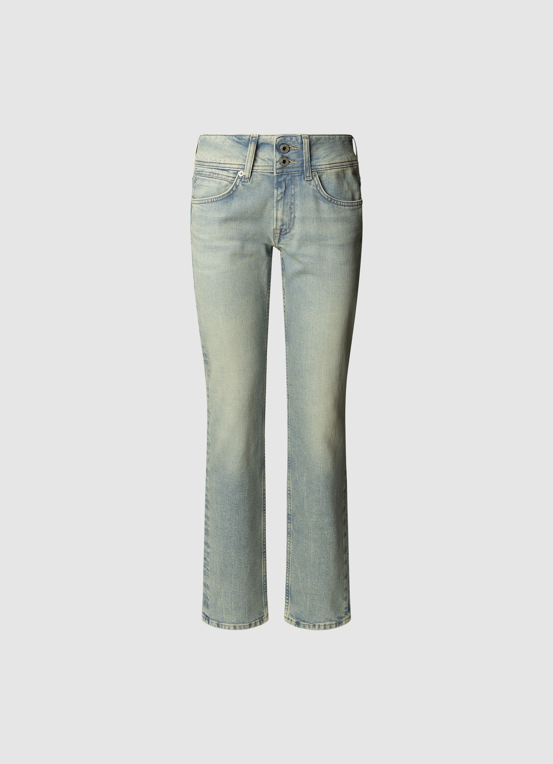 Slim-fit-Jeans PEPE JEANS "SLIM JEANS LW", Damen, Gr. 28, Länge 32, dirty bleached used, Denim/Jeans, Obermaterial: 99% Baumwolle, 1% Elasthan, slim fit lang, Jeans Slim-fit-Jeans, mit doppeltem Knopfverschluss