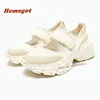 Beige dicke Sohle flache Pumps Patchwork Klett schuhe lässig atmungsaktiv Mary Jane Balletts chuhe