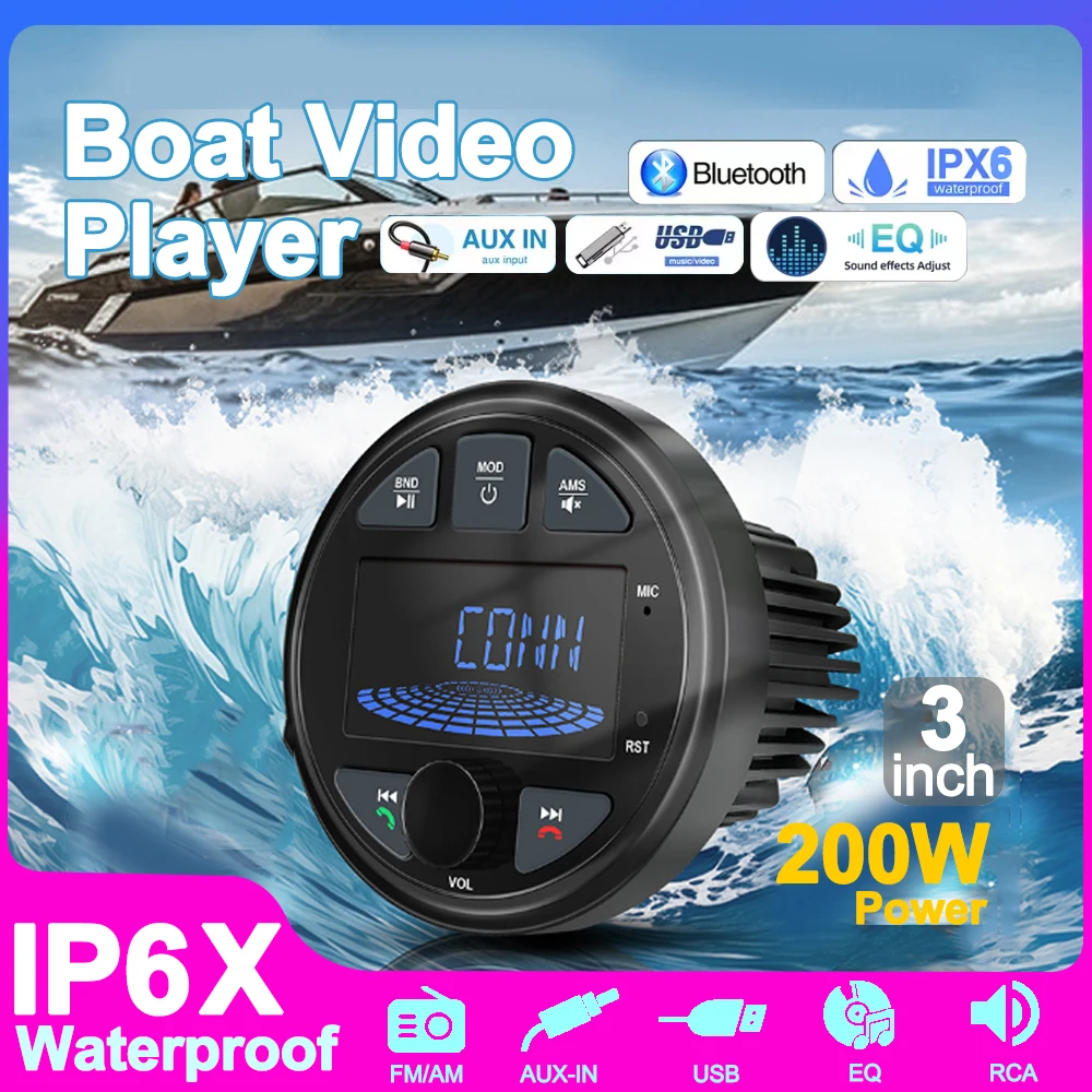 NEUE Boot Radio Marine Stereo Quelle Media Player AM FM RDS Empfänger MP3 MP4 Video Spielen Bluetooth AUX für ATV UTV Warenkorb Motorrad Image