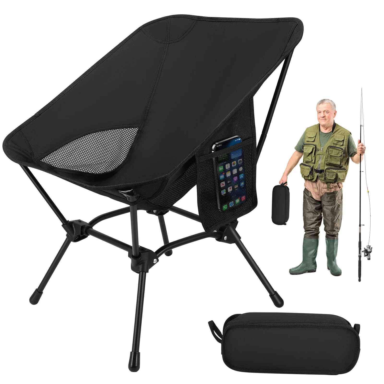 Dragonhide Campingstuhl, Stuhl mit hoher Rückenlehne 125 kg, leichter Campingstuhl, faltbar mit 2 Seitentaschen für den Außenbereich