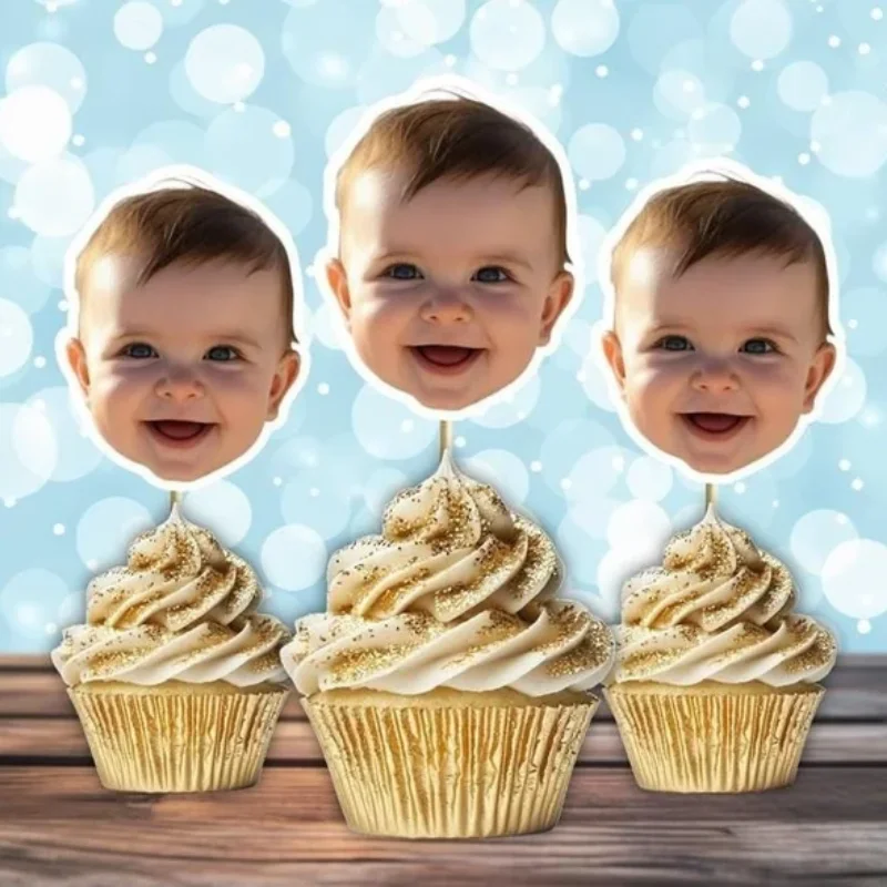Personalisierte Cupcake-Topper mit individuellem Gesicht, 12-teiliger Foto-Topper, lustiger Partyhut, Cupcake-Topper für Geburtstagsparty-Dekoration, Party, Fa Image