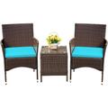 ZgoodZ 3-Piece Patio Furniture Set PE Rattan Wicker Outdoor Conversation Set with 2 Chairs and Side Table All-Weather Porch and Garden Seating for Balcony Backyard or Deckï¼ŒBrown/Blue
