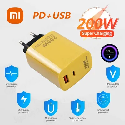 Xiaomi Original 200W Ultra Fast Charger USB PD 2-In-1 EU Wall Gan Charger Fast GaN Phone Charger For