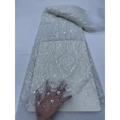 Luxury Embroidery African Handmade Beads Lace Fabric 2024 Goom Nigerian French Sequins Net Lace