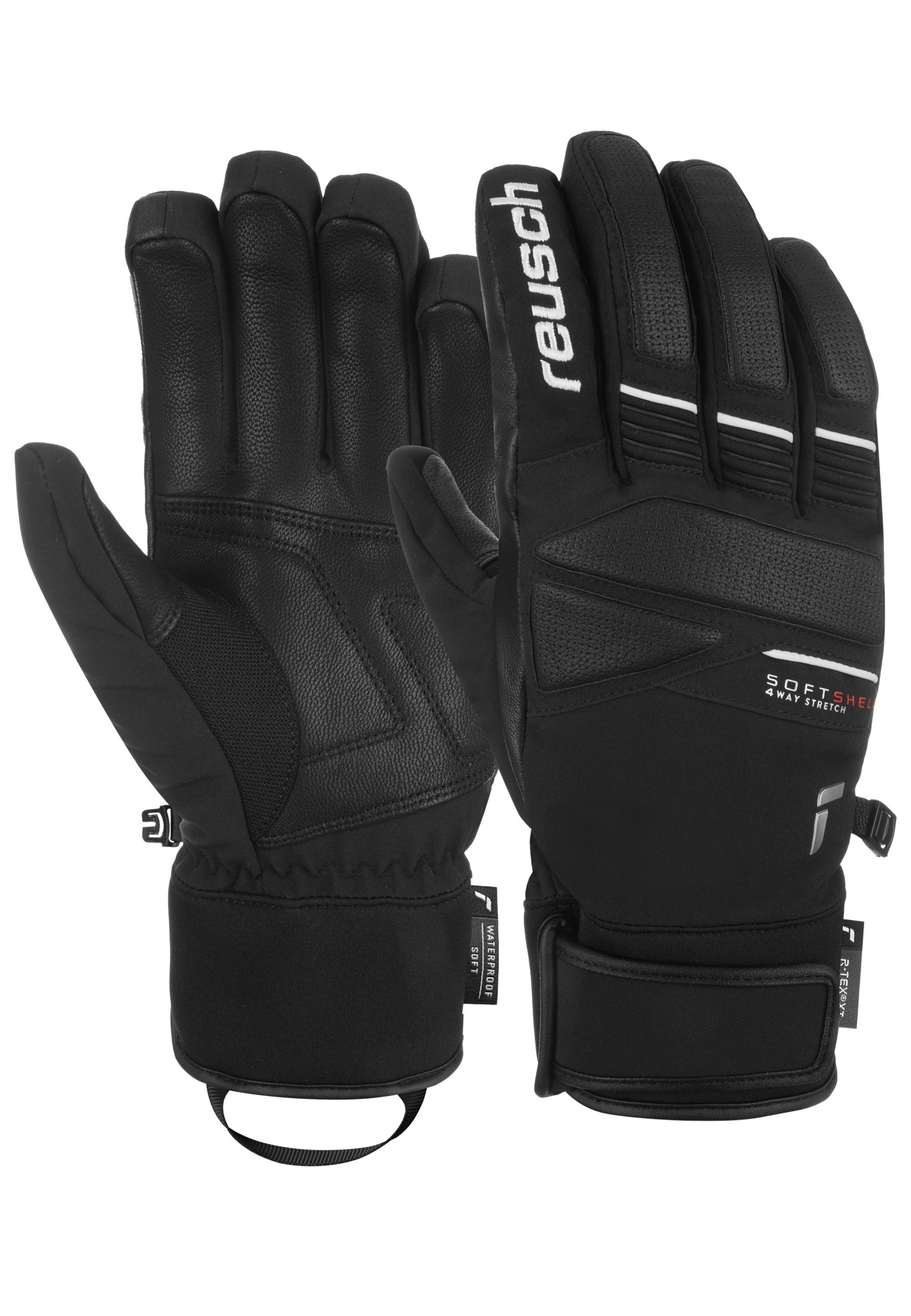 Skihandschuhe REUSCH "Thunder R-TEX XT", Damen, Gr. 9, grau (schwarz, weiß), 80% Polyester, 14% Ziegenleder, 3% Polyurethan, 3% Elasthan, unifarben, Handschuhe, mit wasser- und winddichter Membran Image