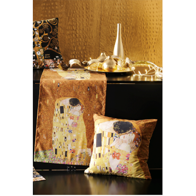 Dekokissen GOEBEL "Kuss", gold (gold, bedruckt), B:40cm L:40cm, Satin, Dekokissen_Sitzkissen_Kissenhüllen, Goebel Design Image
