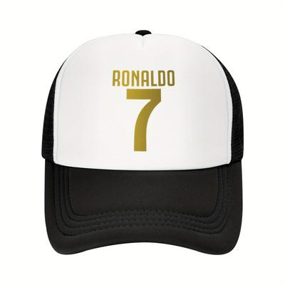 TEMU 1pc Cr7 Mesh Baseball Cap, Polyester 100. Trucker Hat, Breathable, Sun-protective, Adjustable, , Funky Style, Hand Wash Or Professional , Sports Fan Gear | Sporty Trucker Hat | Durable Image