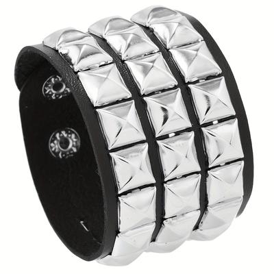 TEMU 1pc Hip Hop Punk Style Men's Leather Bracelet With 3 Of Rivets Motorcycle Rider Wristband For Parties And Performances Image