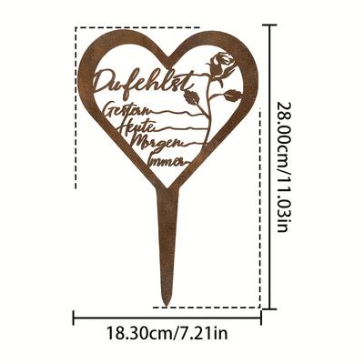 TEMU 1pc Rustic Heart-shaped Tombstone Memorial - Metal Grave Marker With , Freestanding Outdoor Cemetery & Garden Decor For Mother’s Day, Weather-resistant No Electricity Needed Image