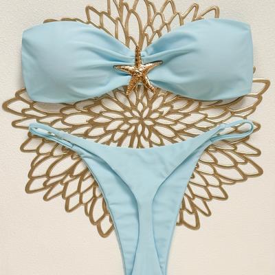 TEMU Solid Swimsuit Set With Starfish Accessories Bikini Image