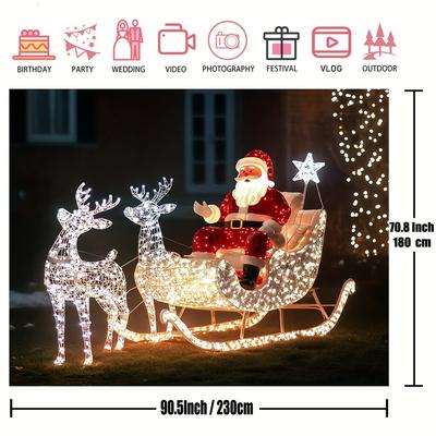 TEMU 1pc Christmas Sleigh With Lights, 100% Polyester, No Power Required, Suitable For All , Ideal For Party Decorations, Photo Props, Interior And Outdoor Decorations, Versatile Image