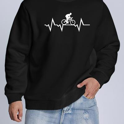 TEMU Man Riding A Bicycle Print Men's Sweatshirt - Casual With Stretch Fabric For Comfortable Spring/autumn Wear Image