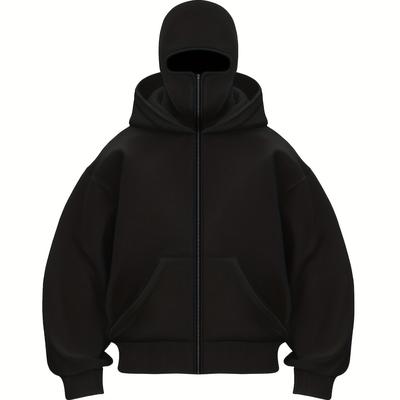 TEMU Men's Red Hooded Fleece Jacket With Zipper - Casual, Windproof, Polyester Lined, Regular Fit, Spring/fall Outerwear, Casual Wear Jacket|zippered Hoodie|zippered Jacket Image