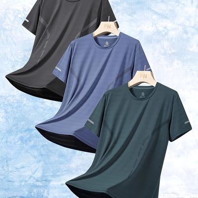 TEMU 3pcs Quick-dry Men's Sports Short Sleeve Lightweight Breathable Crew Neck T-shirts Image