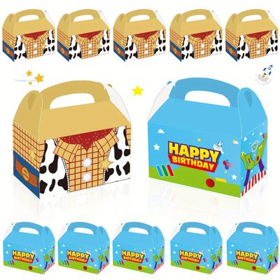 TEMU 16pcs Cartoon Sheriff Themed Party Favor Bags, Western-inspired Paper Gift Boxes For Toy-themed Birthday Celebrations, Universal Occasion Supplies Image