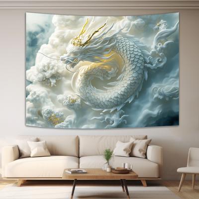 TEMU 3d Visual Effect White Dragon Tapestry - Living Room, Bedroom, Office & Party Decor | Ideal Creative Gift Image