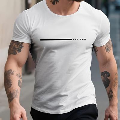 TEMU Men's 3d Print White Letter Summer Short Sleeve T-shirt, Cool And Comfortable, Fashionably Versatile! Image