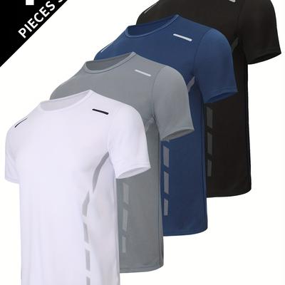TEMU Set Of 4 Summer 2025 's Short-sleeve T-shirts, Loose-fitting, Cool, Quick-dry Running Sports Tops With Round Neck. Image