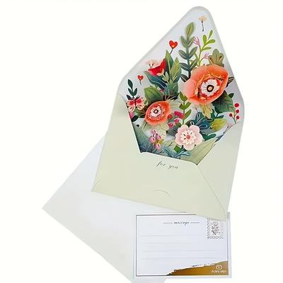 TEMU 3pcs Surprise Flower 3d Greeting Card Envelope 3d Flower Greeting Card Unique Exquisite Birthday, Thank You, Christmas, New Year Envelopes Image
