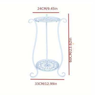 "TEMU 2-tier Metal Plant Stand For Indoor & Outdoor Use, 23.6" Tall - Rust-resistant Shelf With Ornate Design, Patio, Garden, And Home Decor Display" Image