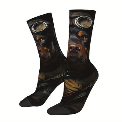 TEMU 1pc Rottweiler Pilot Men's Socks Novelty Crew Sock Pattern Printed Image