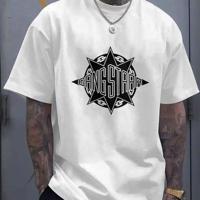 TEMU Logo Men's Casual T-shirt - Black Graphic Print, Round Neck Short Sleeve, Street , Summer Essential For Hip Hop Fans, Casual Attire | Relaxed Fit Tee | Breathable Fabric, Hip Hop Clothes Image