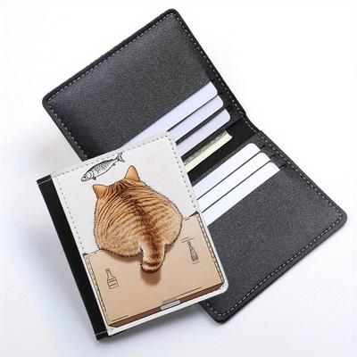 TEMU 1pc Cat Print Ultra-thin Wallet - Foldable Credit Card & Coin Holder With 8 Slots, Stylish Brown And White , Everyday Use, Gift For , Casual Card Case, Cute Image