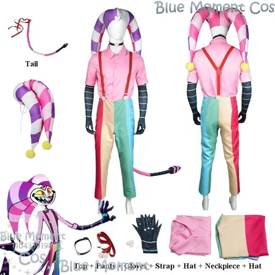 Helluva S2 Fizzarolli Cosplay Kostüm Hut Boss Regenbogen Hosenträger Hosen Strampler Männer Frauen Image